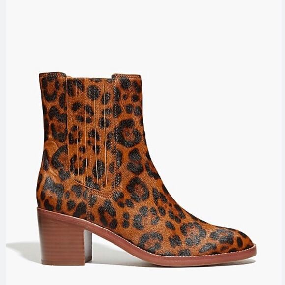 NEW Madewell Real Fur -The Autumn High Chelsea Boot in Leopard Calf Hair Size 9 - Picture 1 of 10